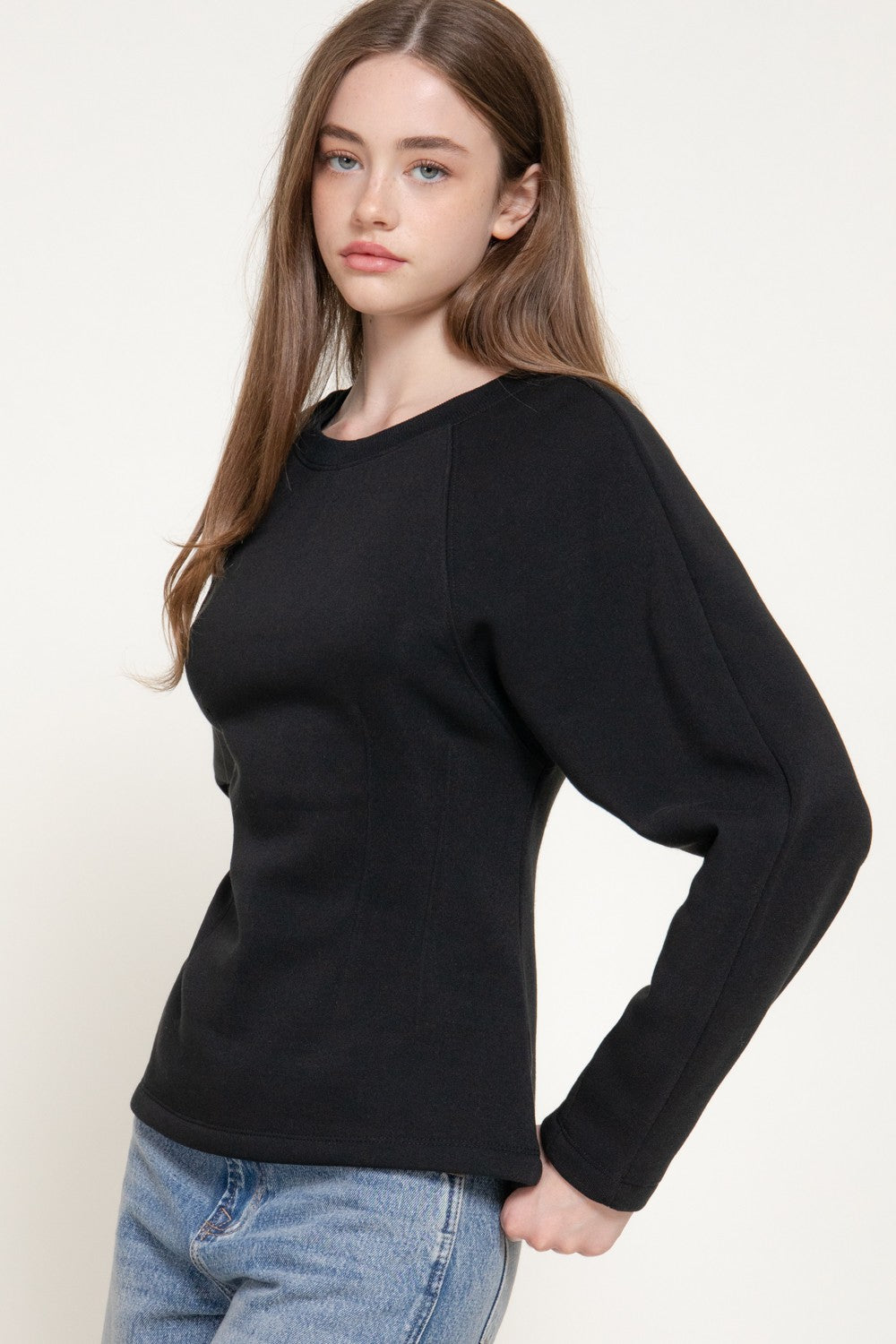 Long Sleeve Waist Defined Sweatshirt