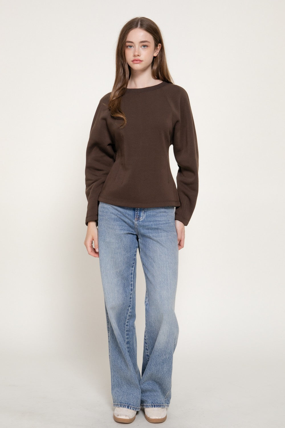 Long Sleeve Waist Defined Sweatshirt