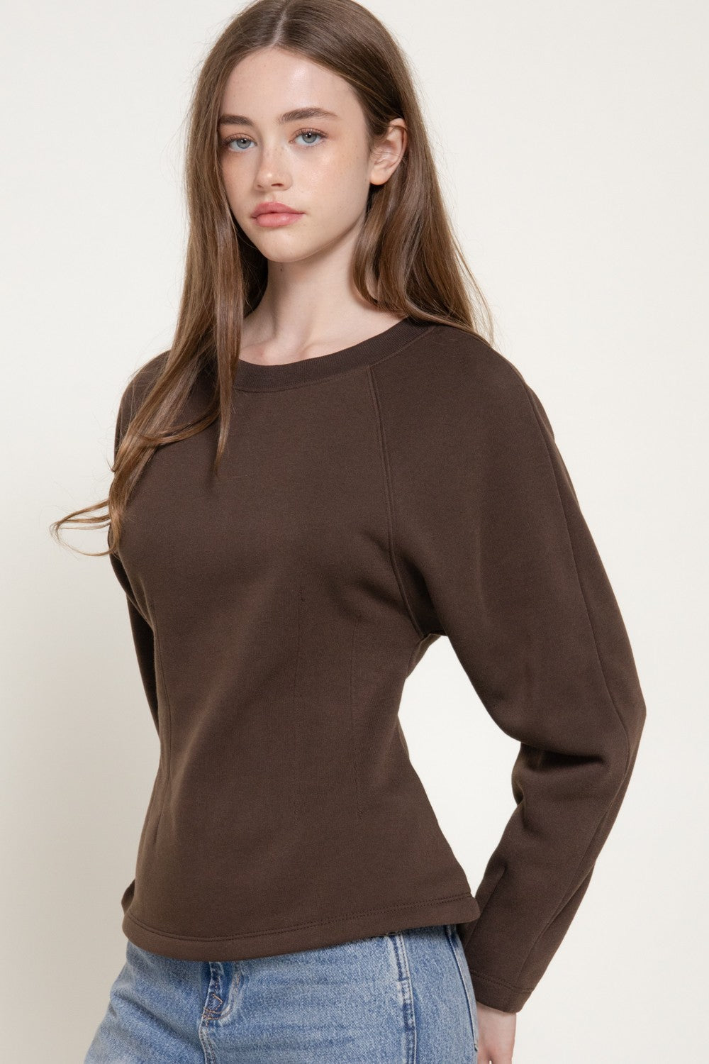 Long Sleeve Waist Defined Sweatshirt