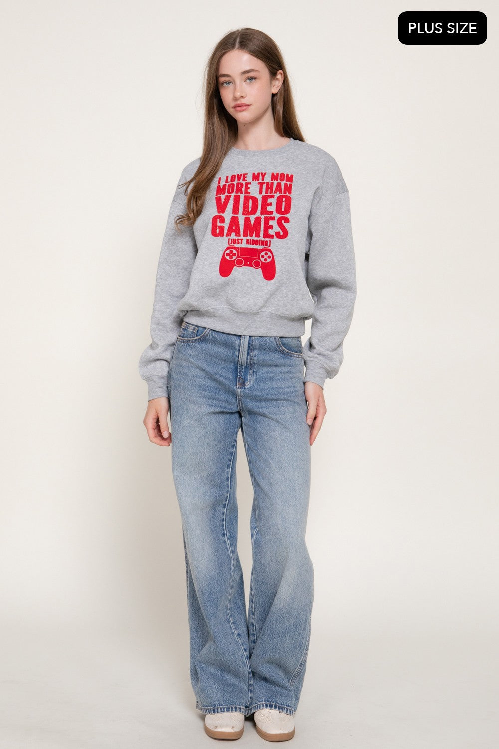 Long Sleeve Flocked Letter Sweatshirt