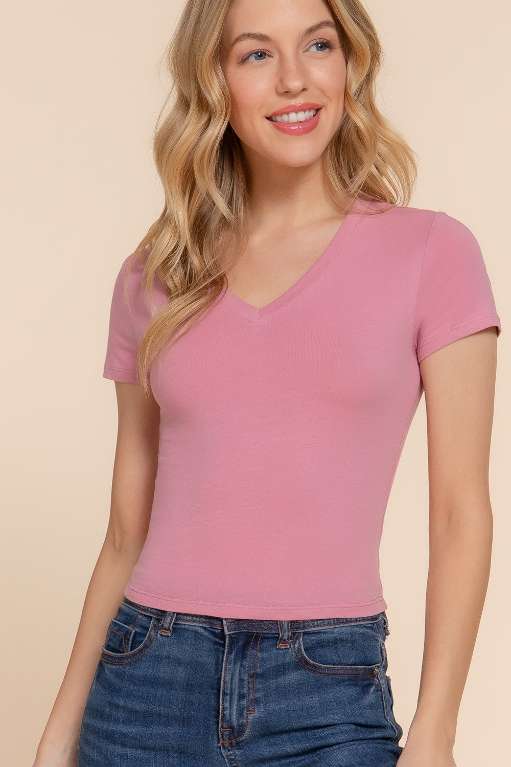 Short Sleeve V-Neck Crop Top