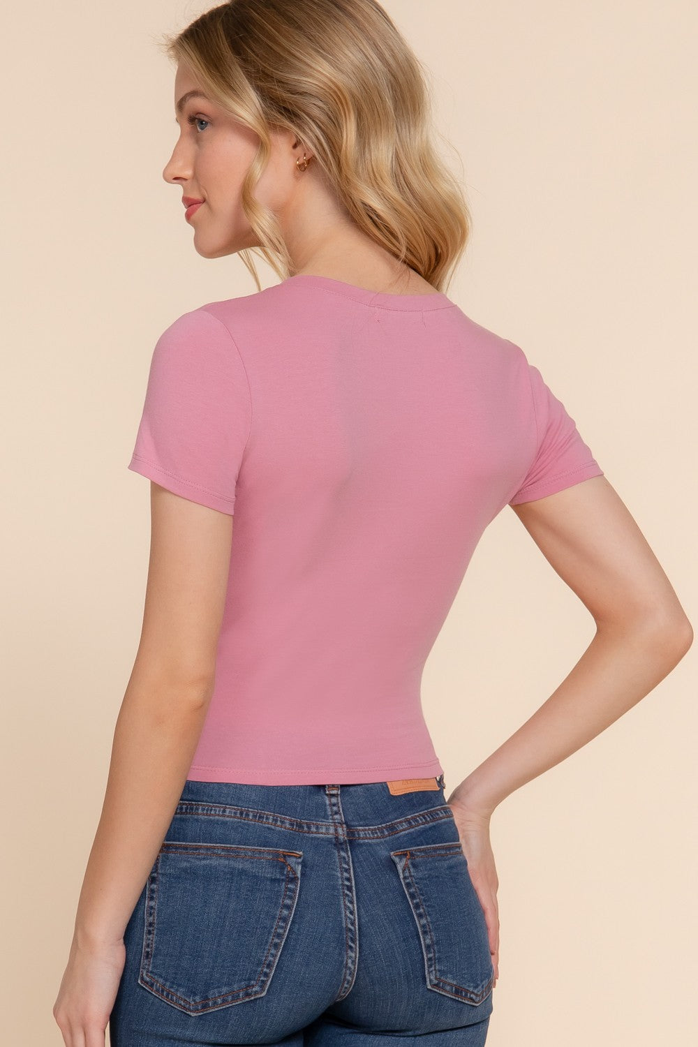 Short Sleeve V-Neck Crop Top