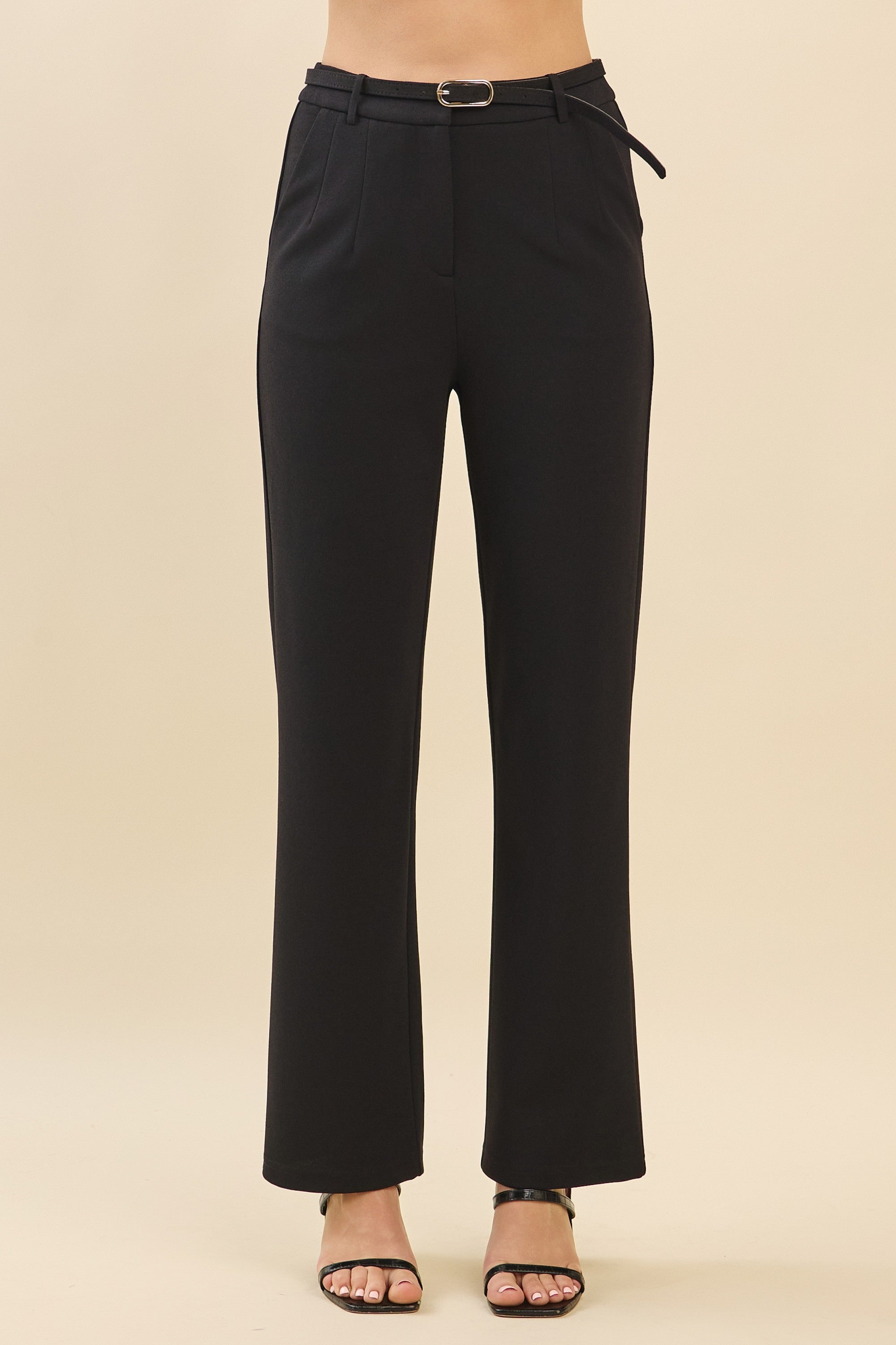Jersey Thin Buckle Belted Darted Waist Tapered Trousers