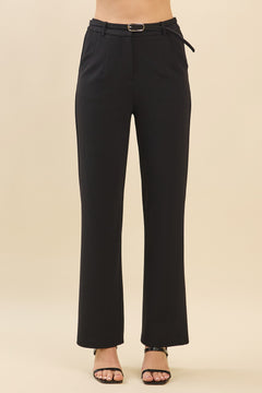 Jersey Thin Buckle Belted Darted Waist Tapered Trousers