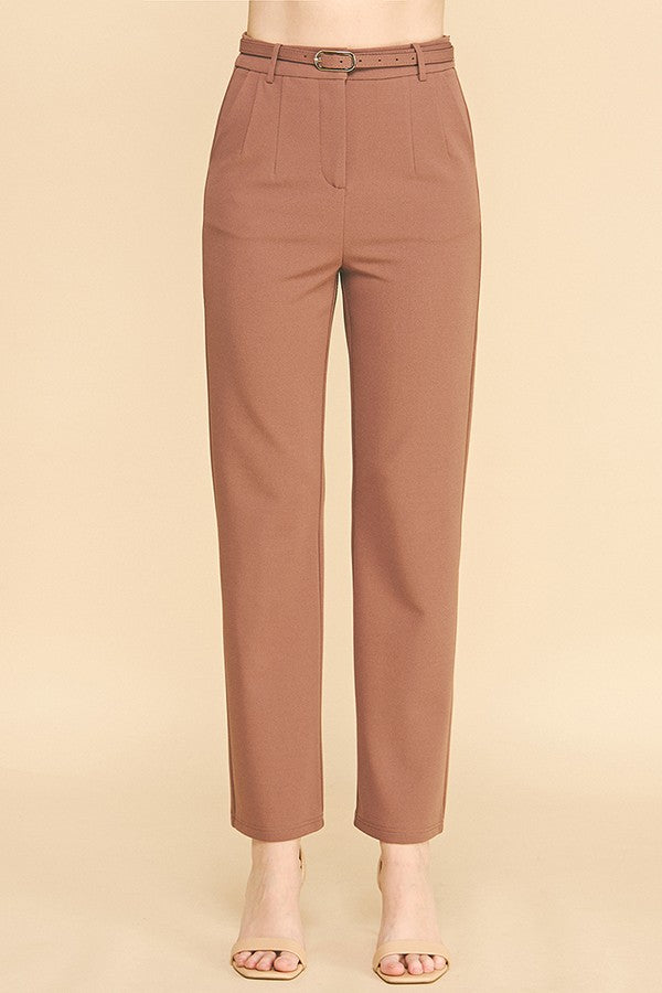 Jersey Thin Buckle Belted Darted Waist Tapered Trousers