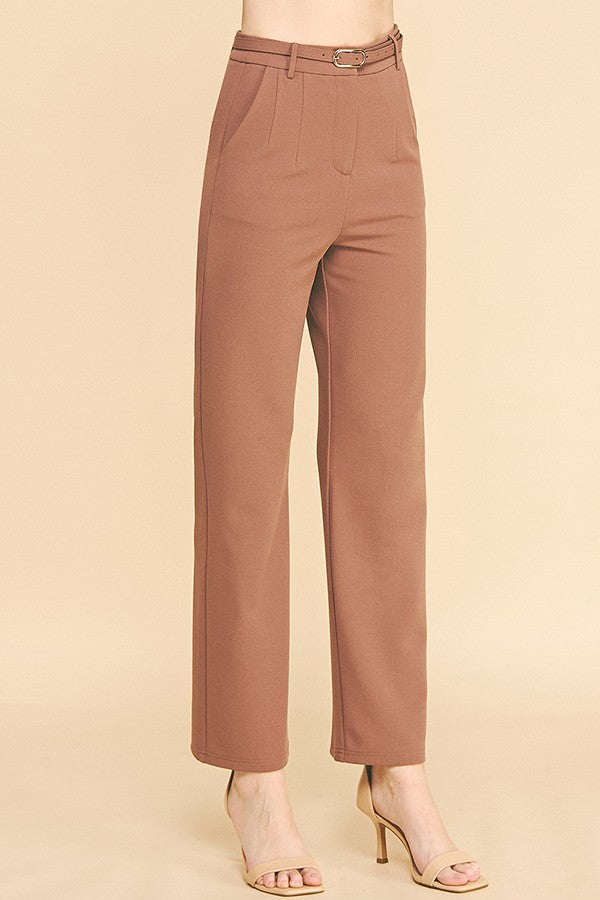 Jersey Thin Buckle Belted Darted Waist Tapered Trousers