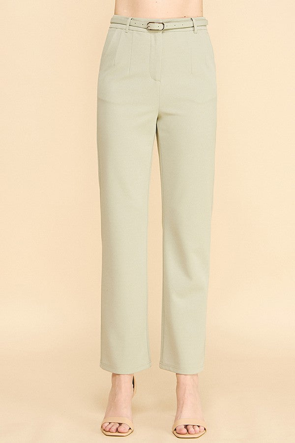 Jersey Thin Buckle Belted Darted Waist Tapered Trousers