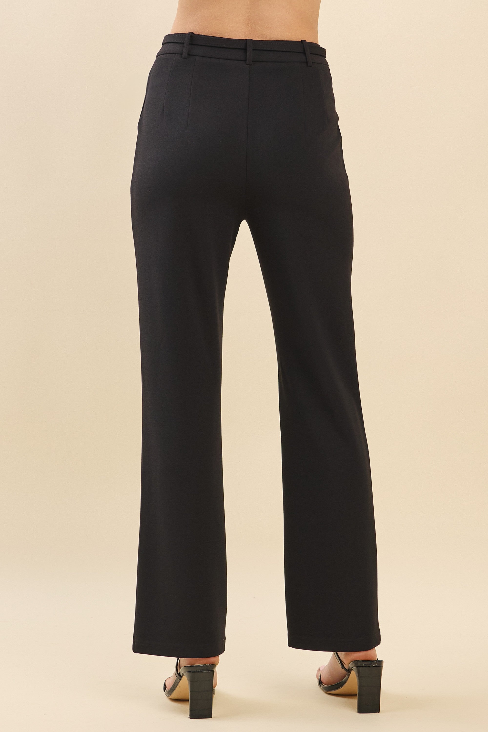 Jersey Thin Buckle Belted Darted Waist Tapered Trousers