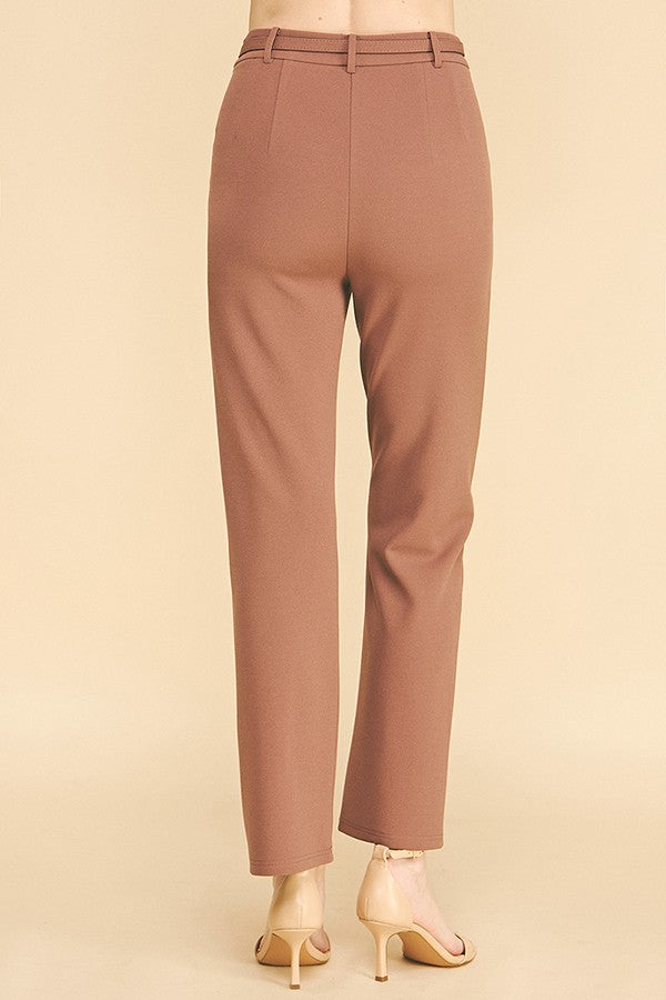 Jersey Thin Buckle Belted Darted Waist Tapered Trousers
