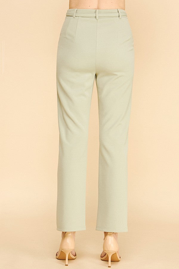 Jersey Thin Buckle Belted Darted Waist Tapered Trousers