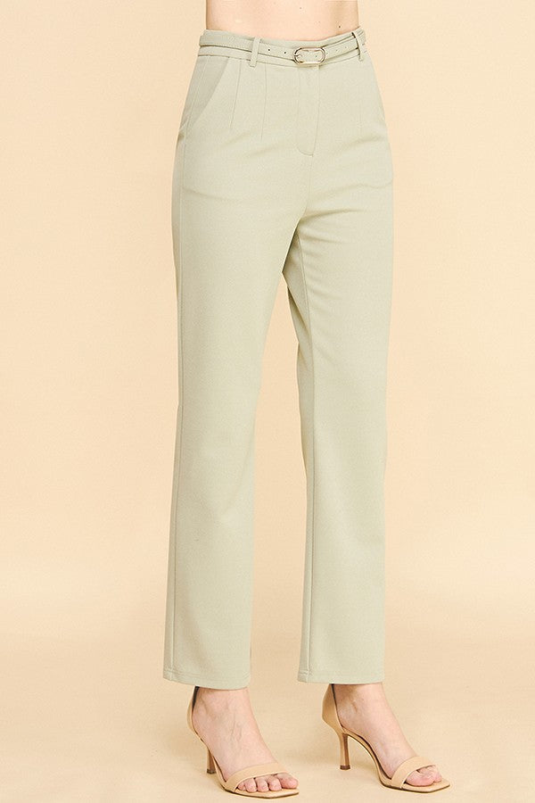 Jersey Thin Buckle Belted Darted Waist Tapered Trousers