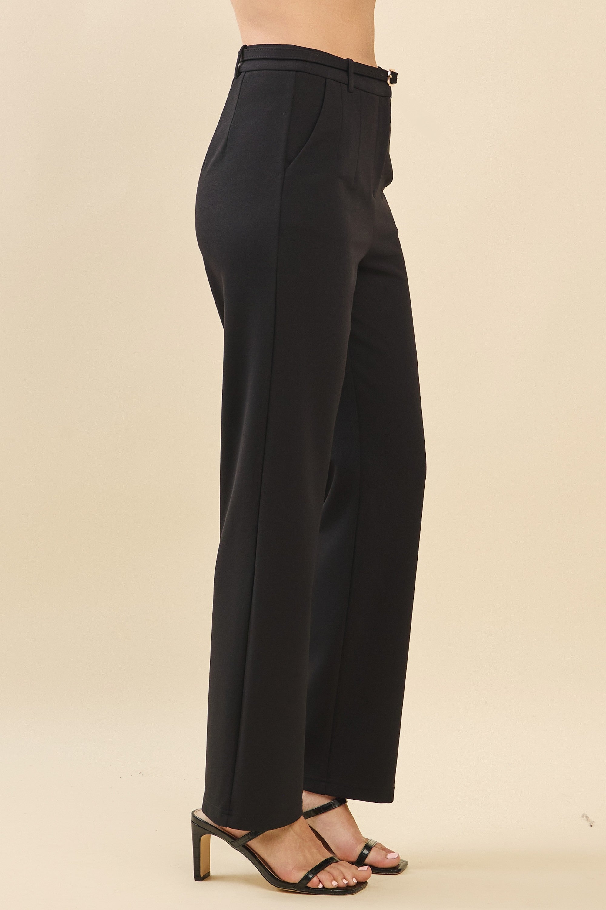Jersey Thin Buckle Belted Darted Waist Tapered Trousers