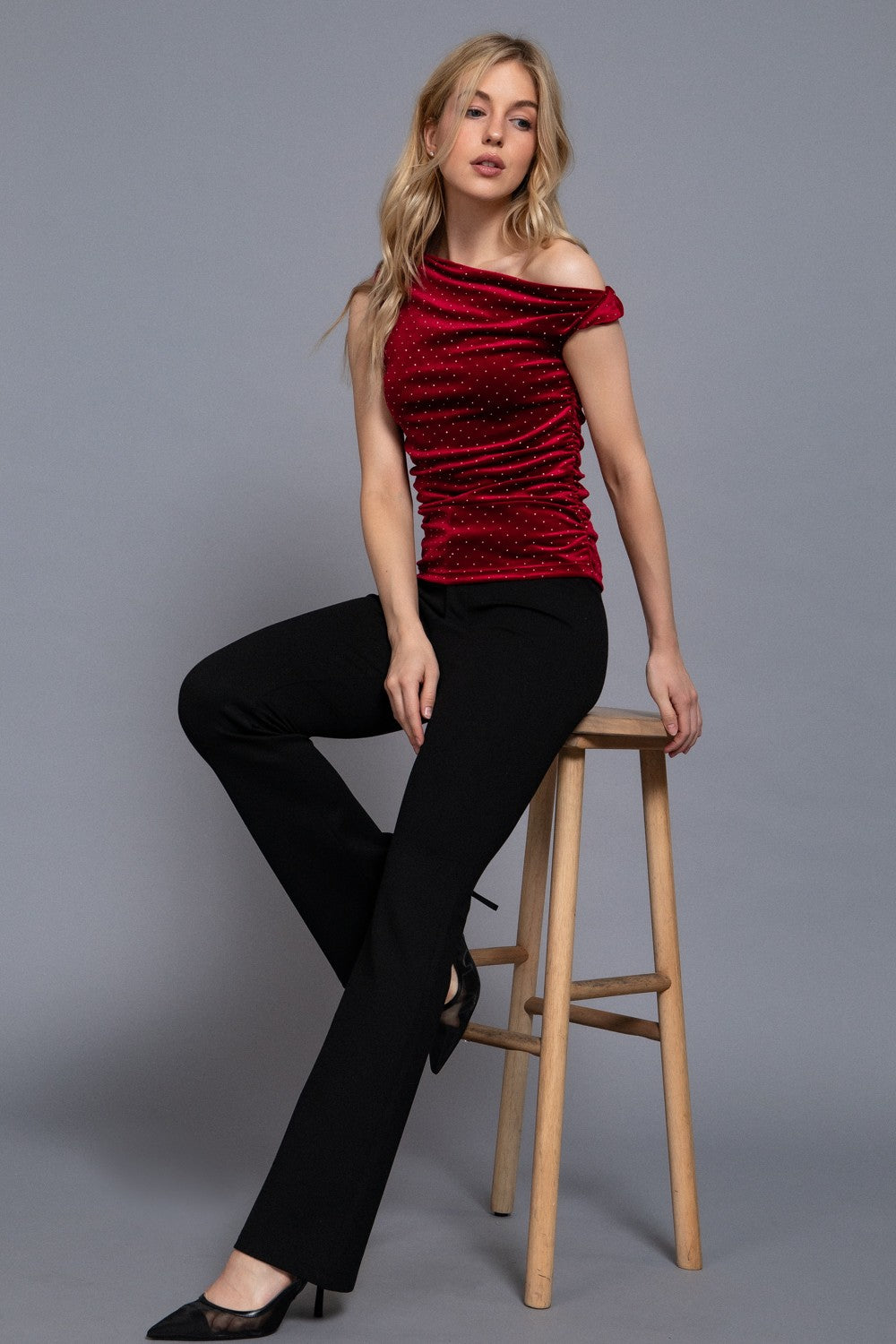 Sleeveless Rhinestone Velvet Top