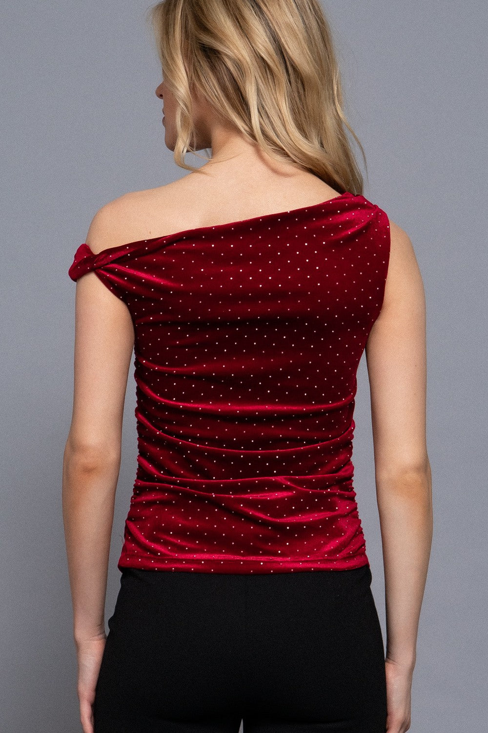 Sleeveless Rhinestone Velvet Top