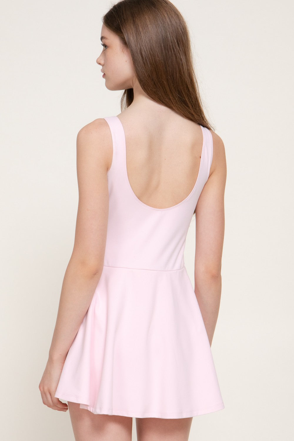Sleeveless Boat Neck Flare Mini Dress