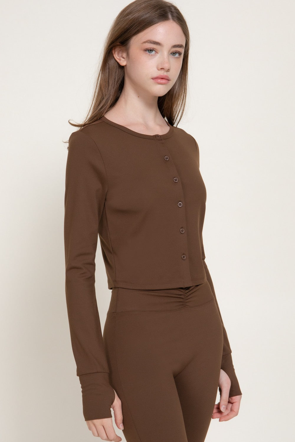 Long Sleeve with Thumb Holes Activewear Cardigan