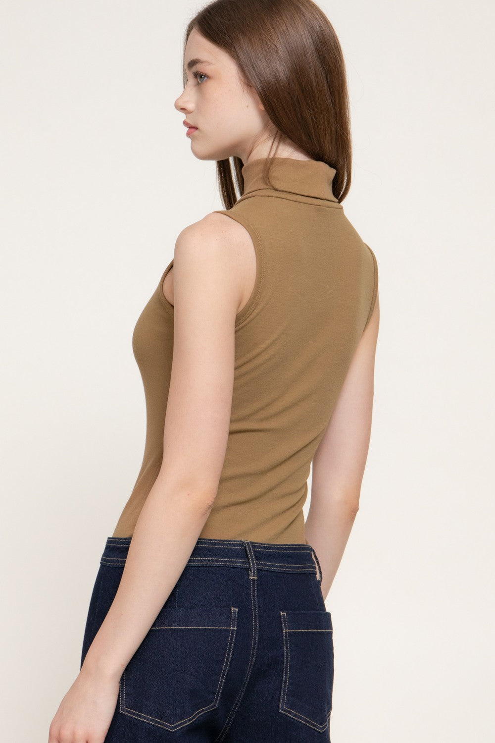Sleeveless Turtle Neck Ribbed Knit Bodysuit