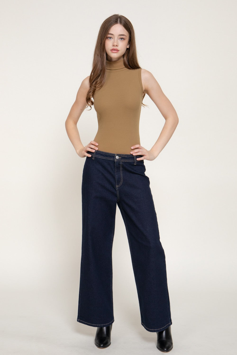 Sleeveless Turtle Neck Ribbed Knit Bodysuit