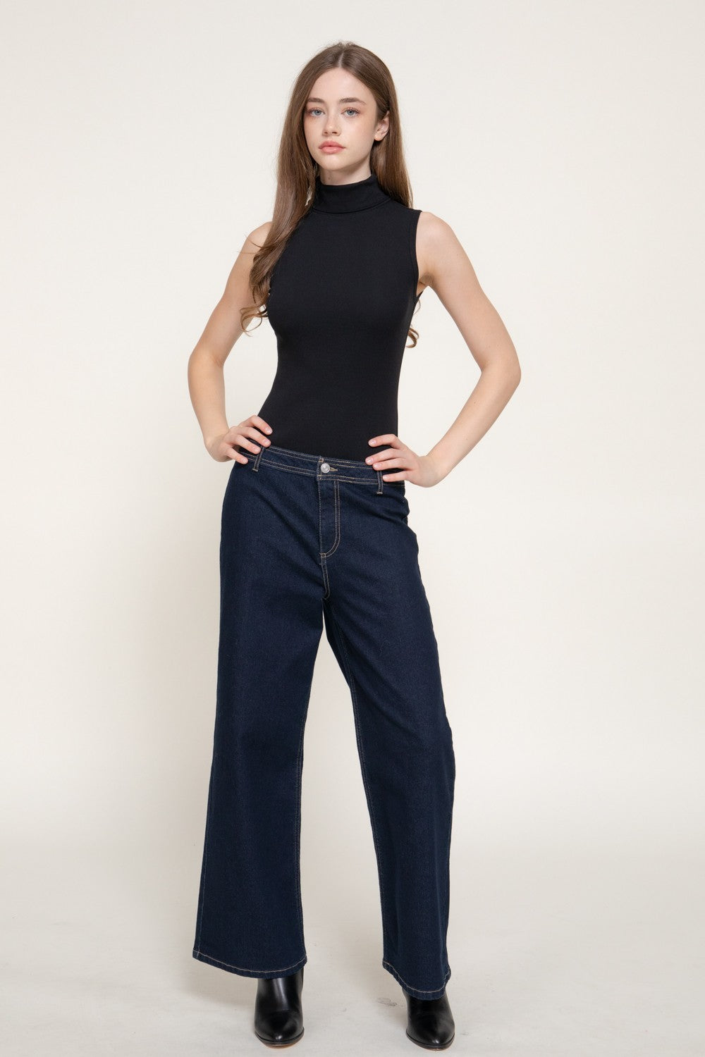 Sleeveless Turtle Neck Ribbed Knit Bodysuit