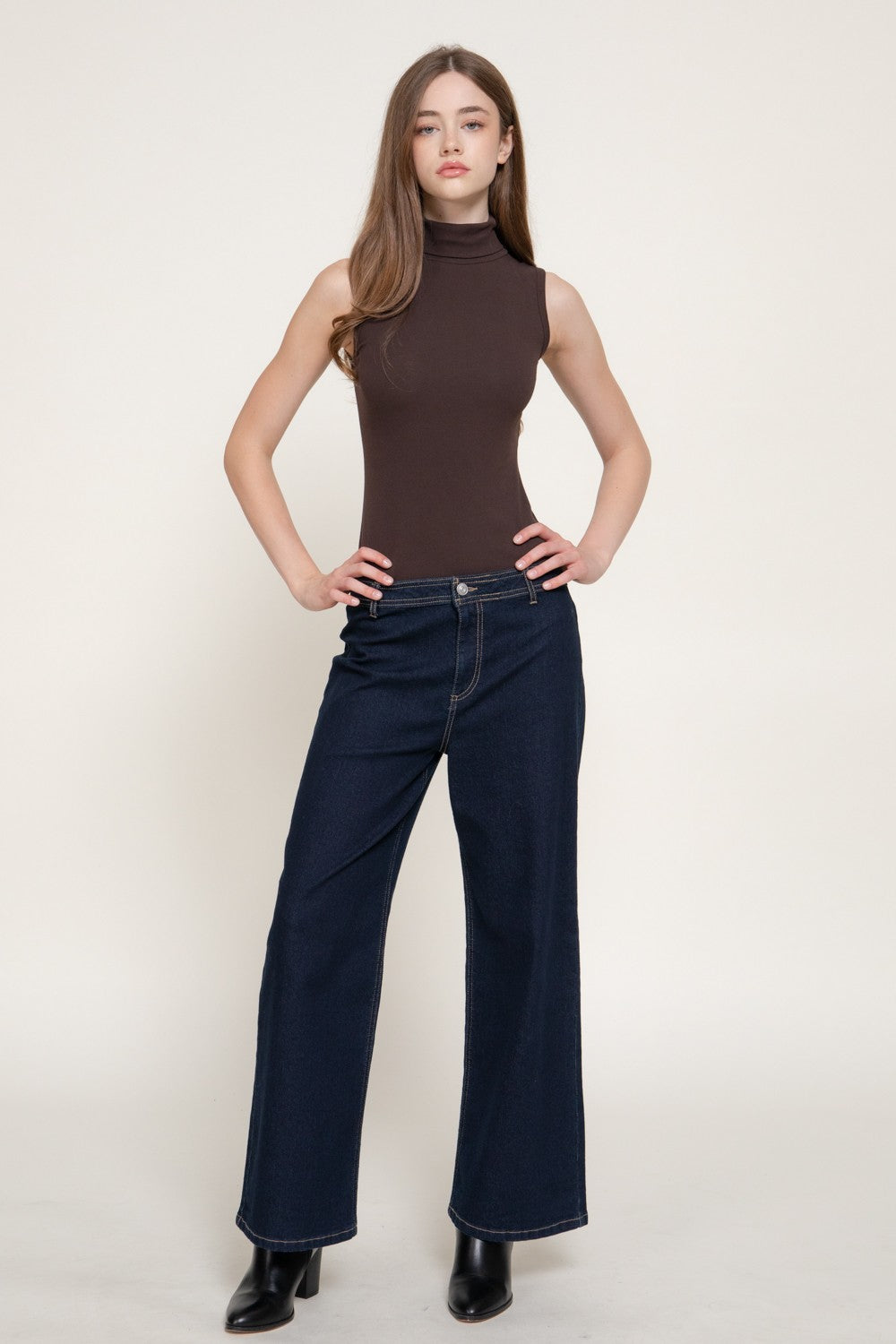 Sleeveless Turtle Neck Ribbed Knit Bodysuit