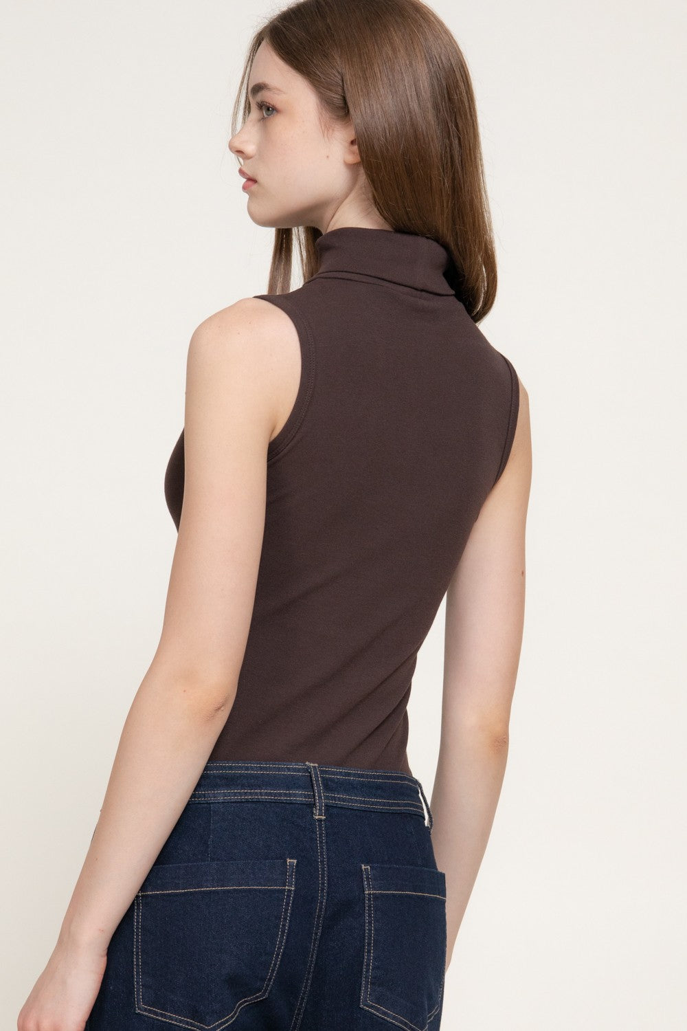 Sleeveless Turtle Neck Ribbed Knit Bodysuit