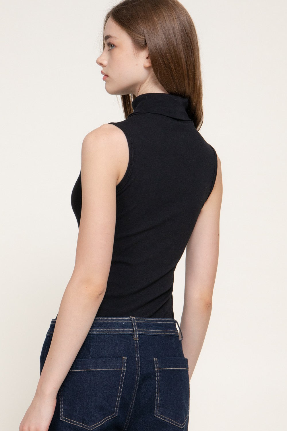 Sleeveless Turtle Neck Ribbed Knit Bodysuit