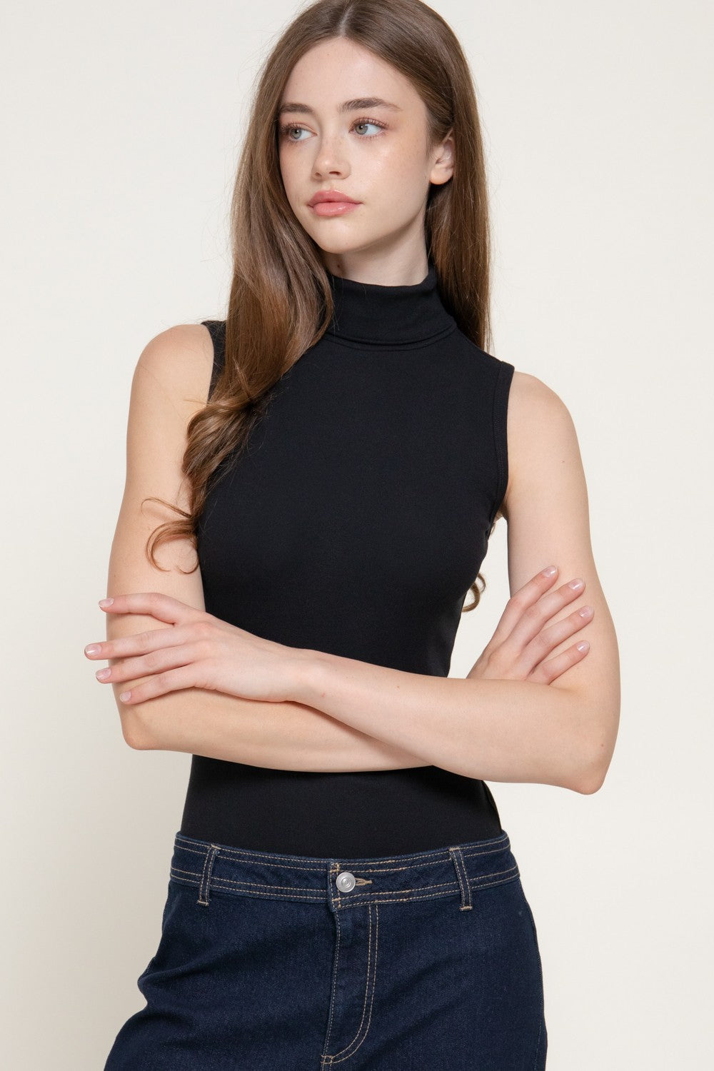 Sleeveless Turtle Neck Ribbed Knit Bodysuit