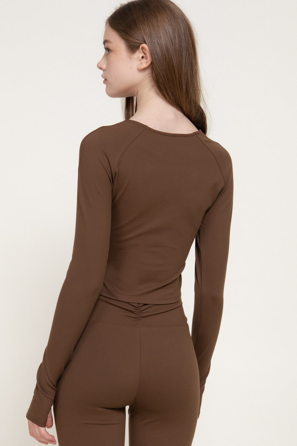 Long Sleeve Keyhole Shirring Workout Top