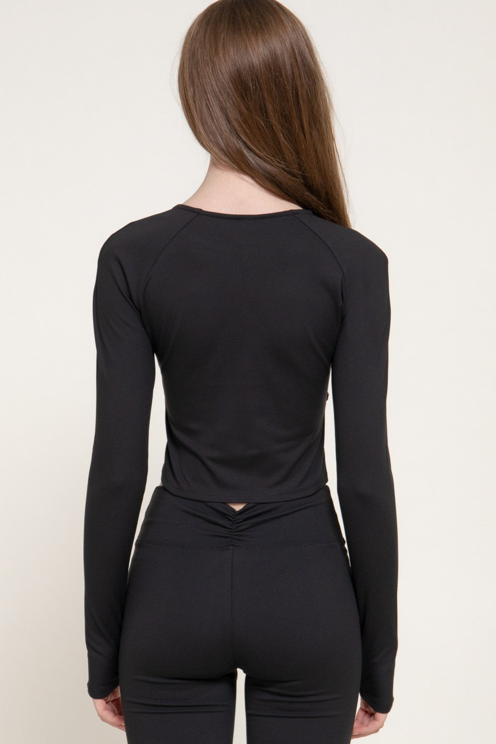 Long Sleeve Keyhole Shirring Workout Top