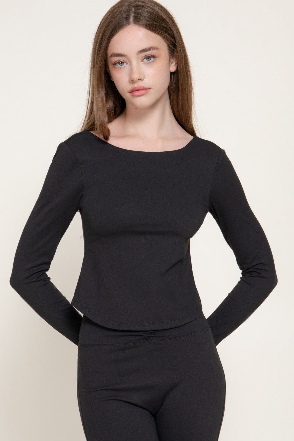 Long Sleeve Activewear Top with Scoop Back