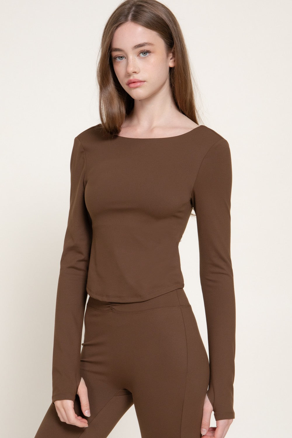 Long Sleeve Activewear Top with Scoop Back