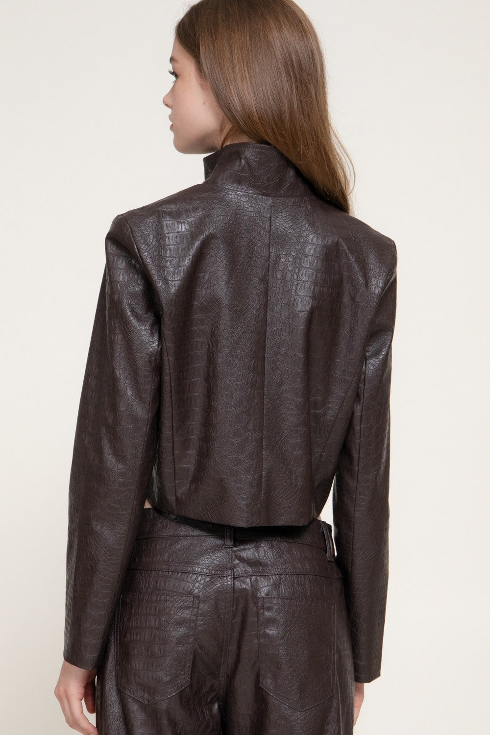 Crocodile Pattern Faux Leather Zip Up Jacket