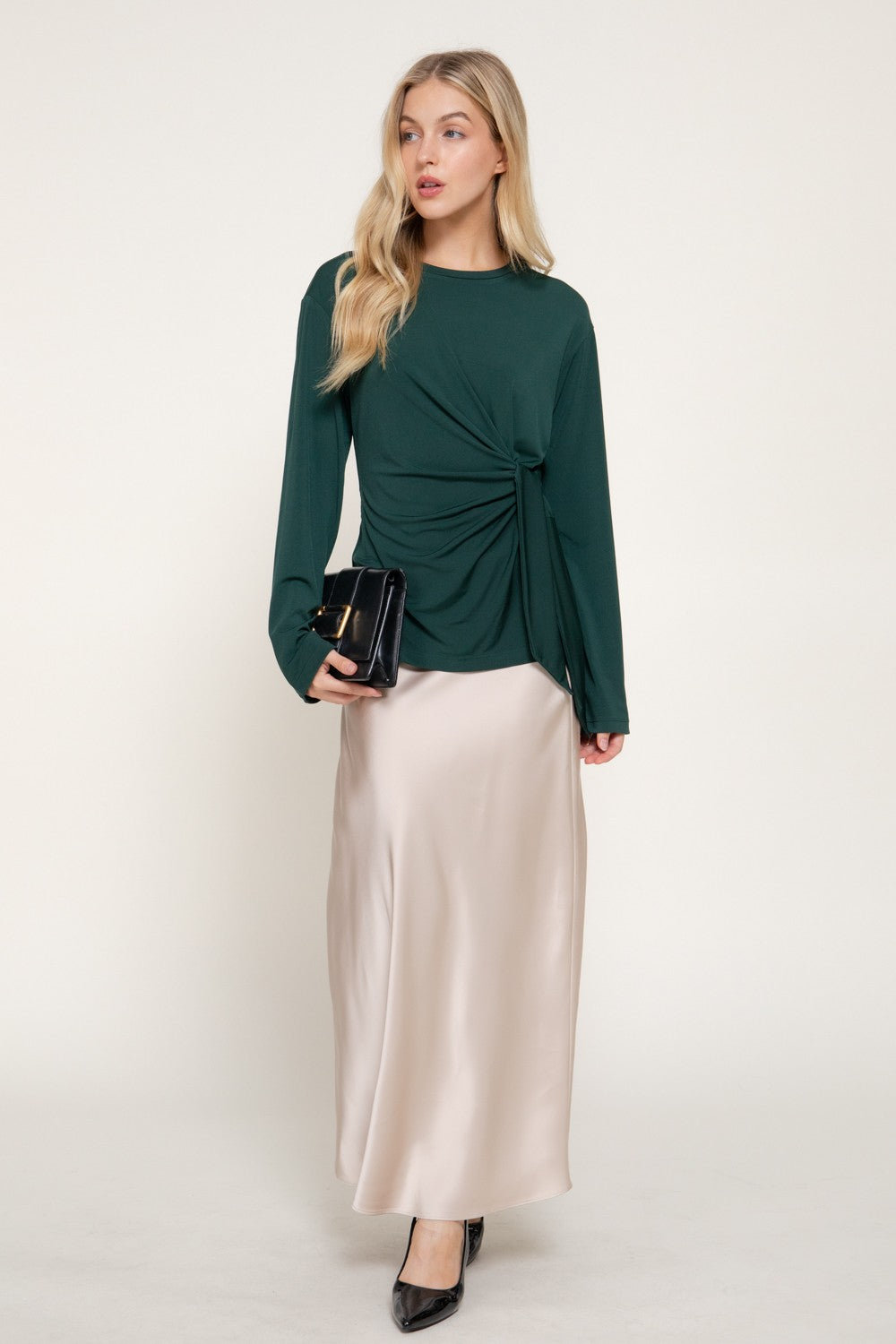 Long Sleeve Front Tie Detail Knit Top