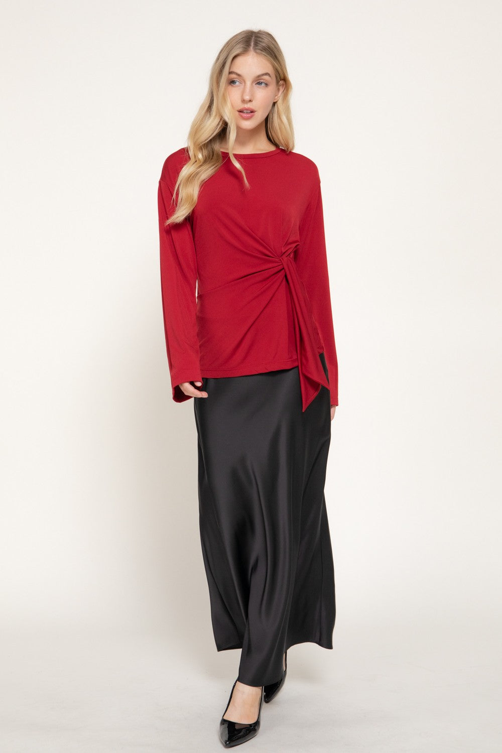 Long Sleeve Front Tie Detail Knit Top