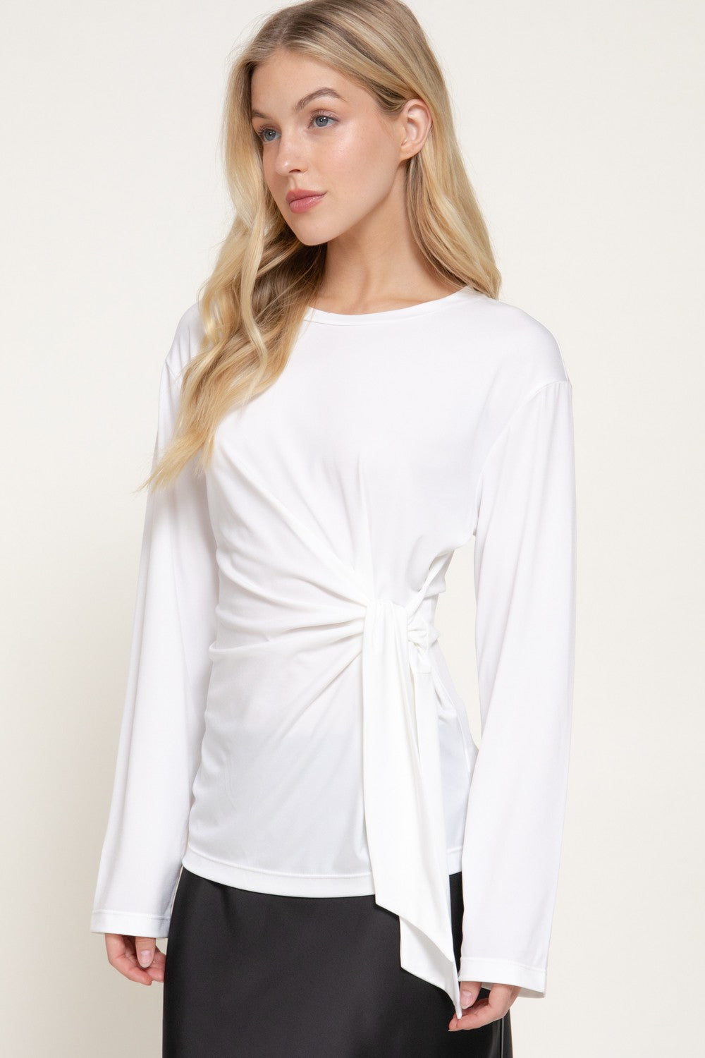 Long Sleeve Front Tie Detail Knit Top