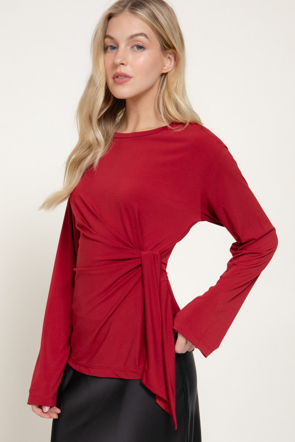 Long Sleeve Front Tie Detail Knit Top