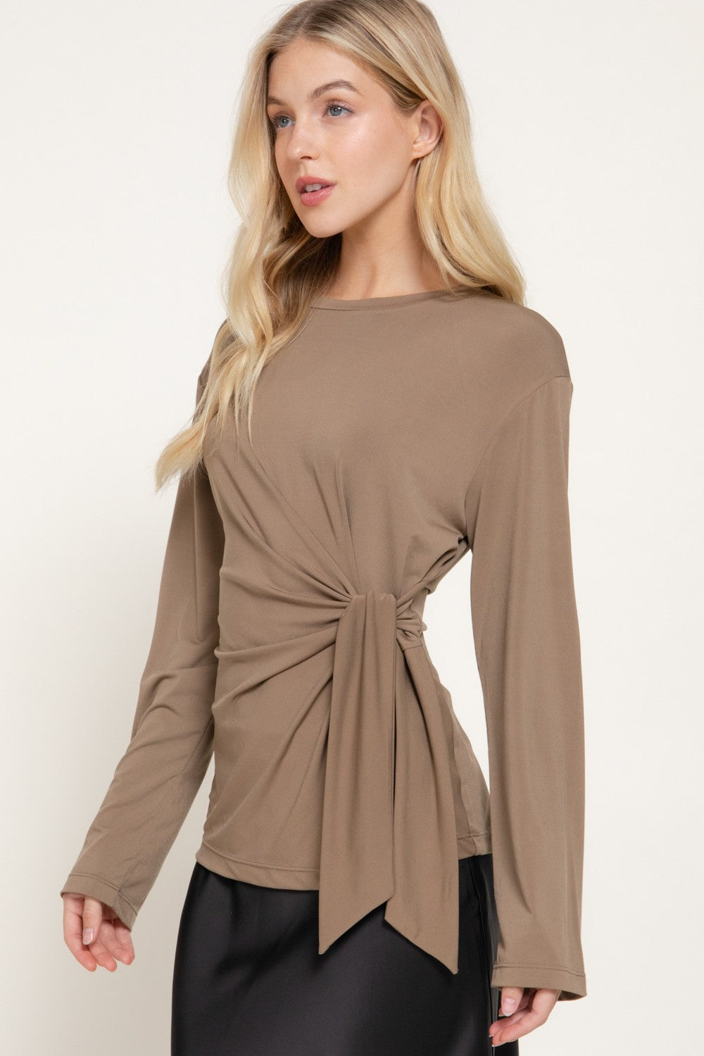 Long Sleeve Front Tie Detail Knit Top