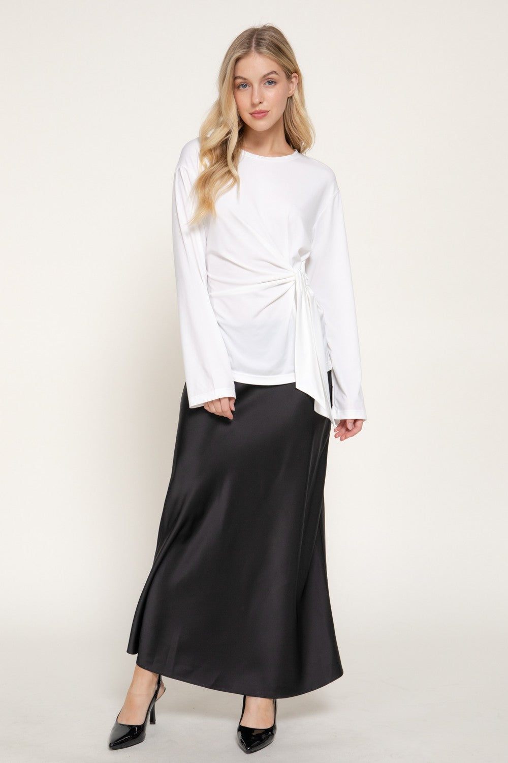 Long Sleeve Front Tie Detail Knit Top