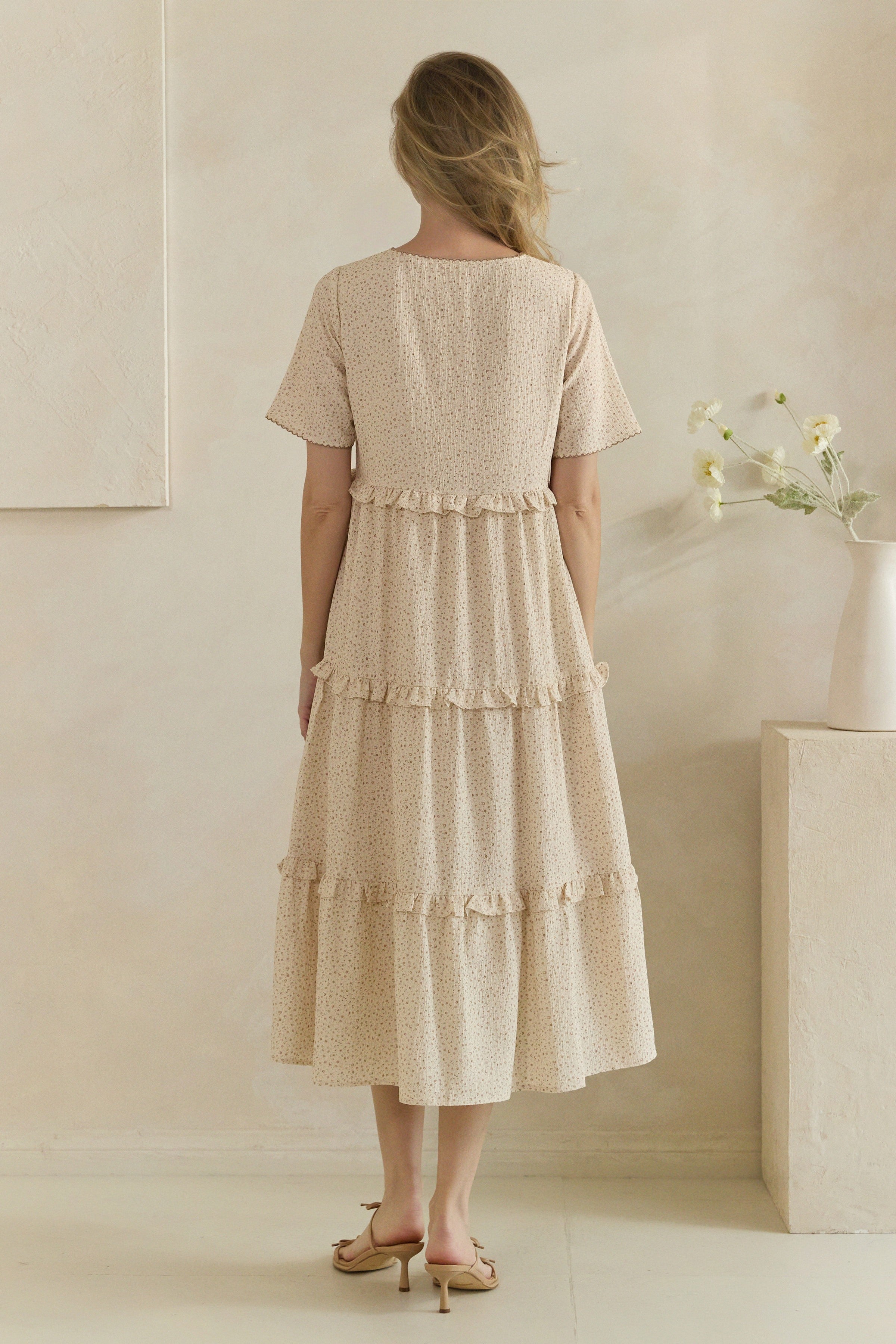 Ditsy Floral Ruffle Tiered Midi Dress