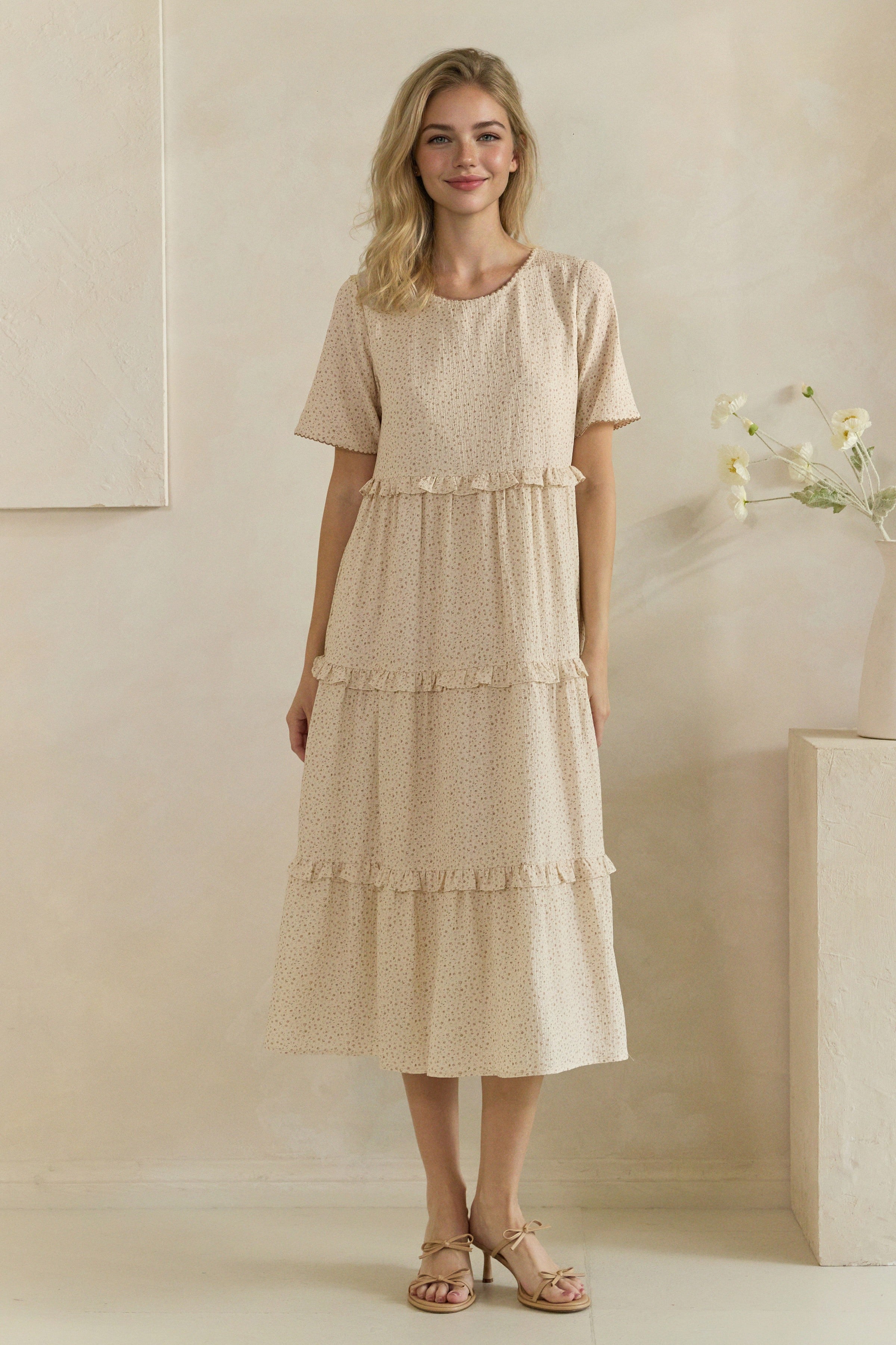 Ditsy Floral Ruffle Tiered Midi Dress