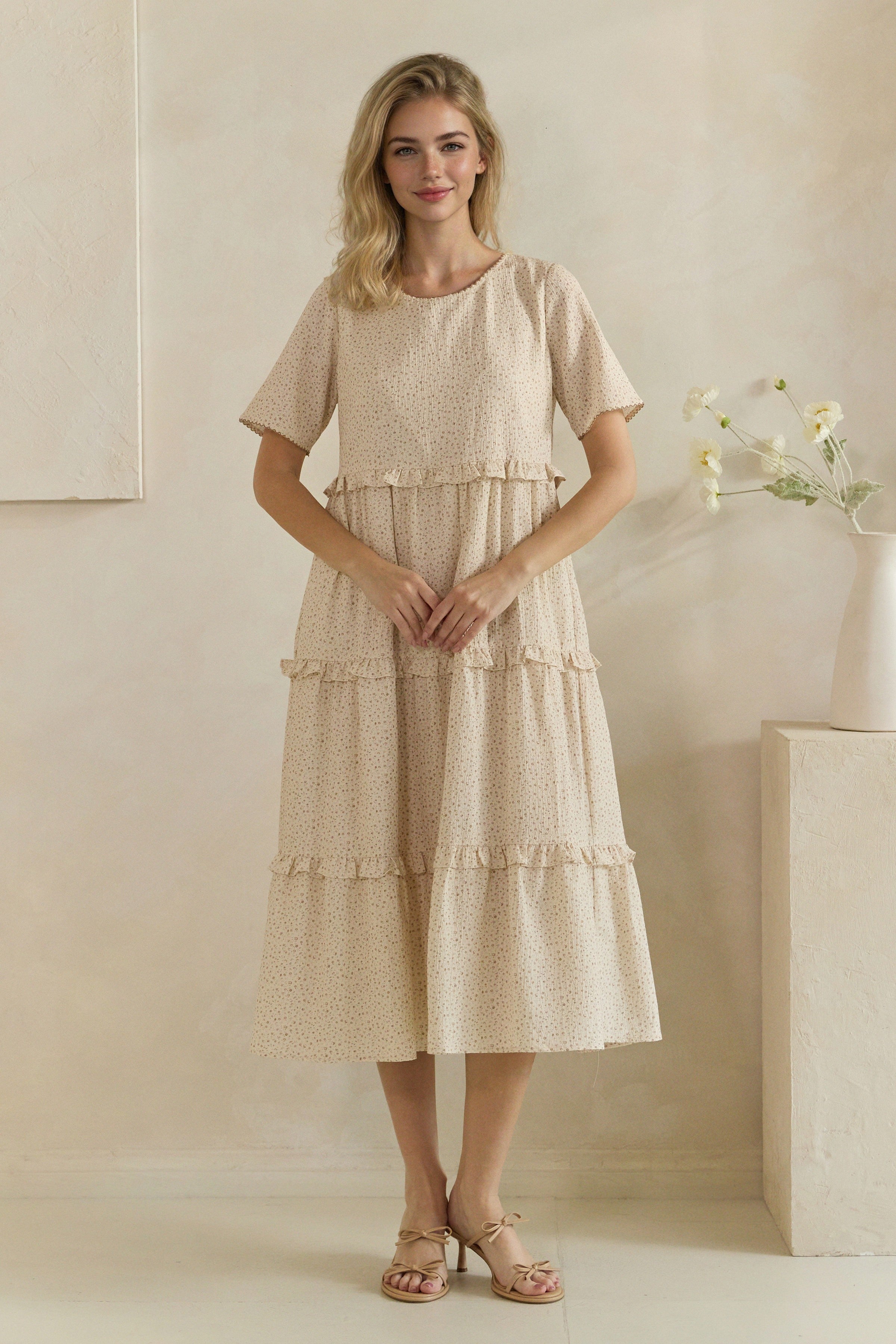 Ditsy Floral Ruffle Tiered Midi Dress