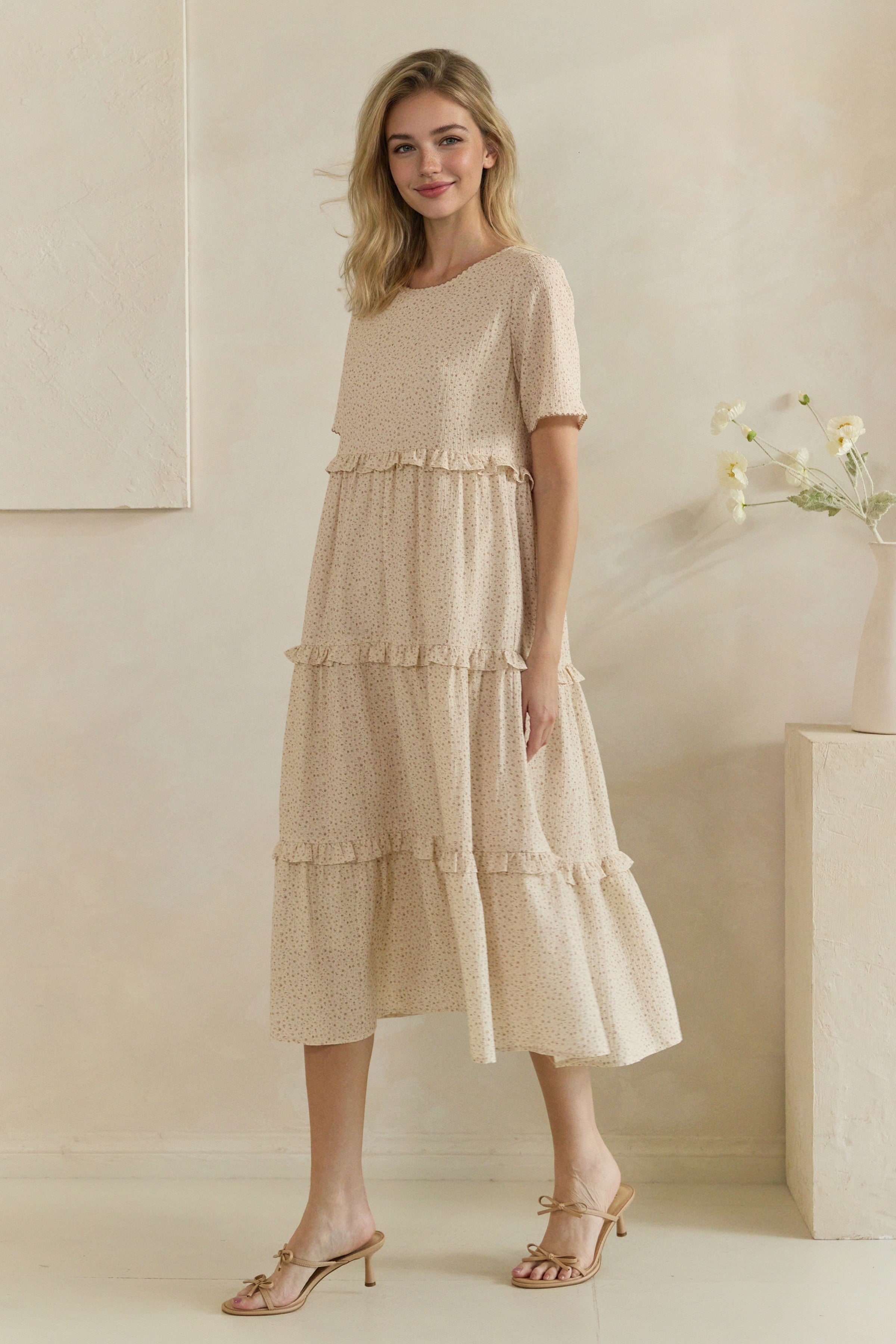 Ditsy Floral Ruffle Tiered Midi Dress