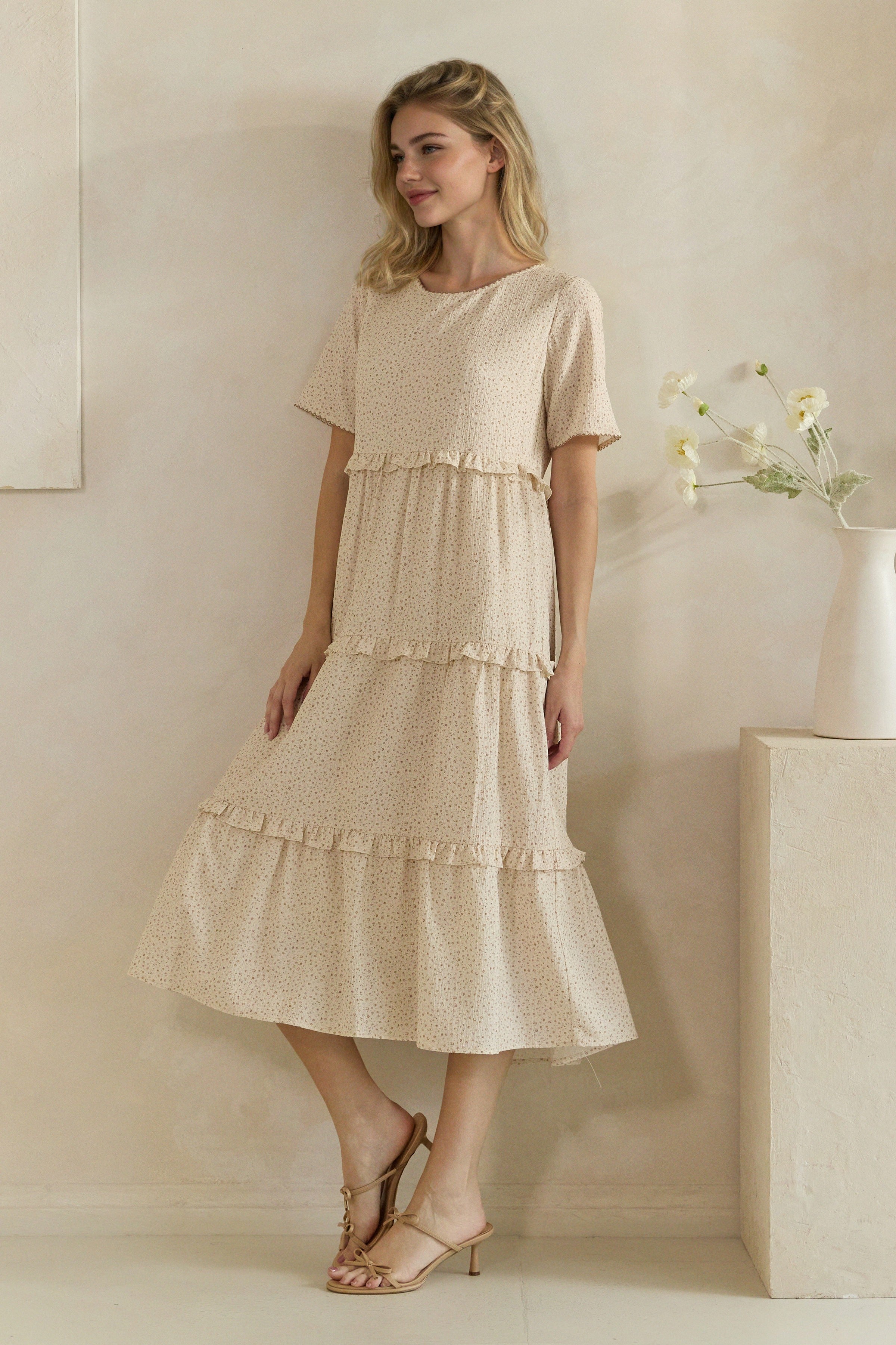 Ditsy Floral Ruffle Tiered Midi Dress