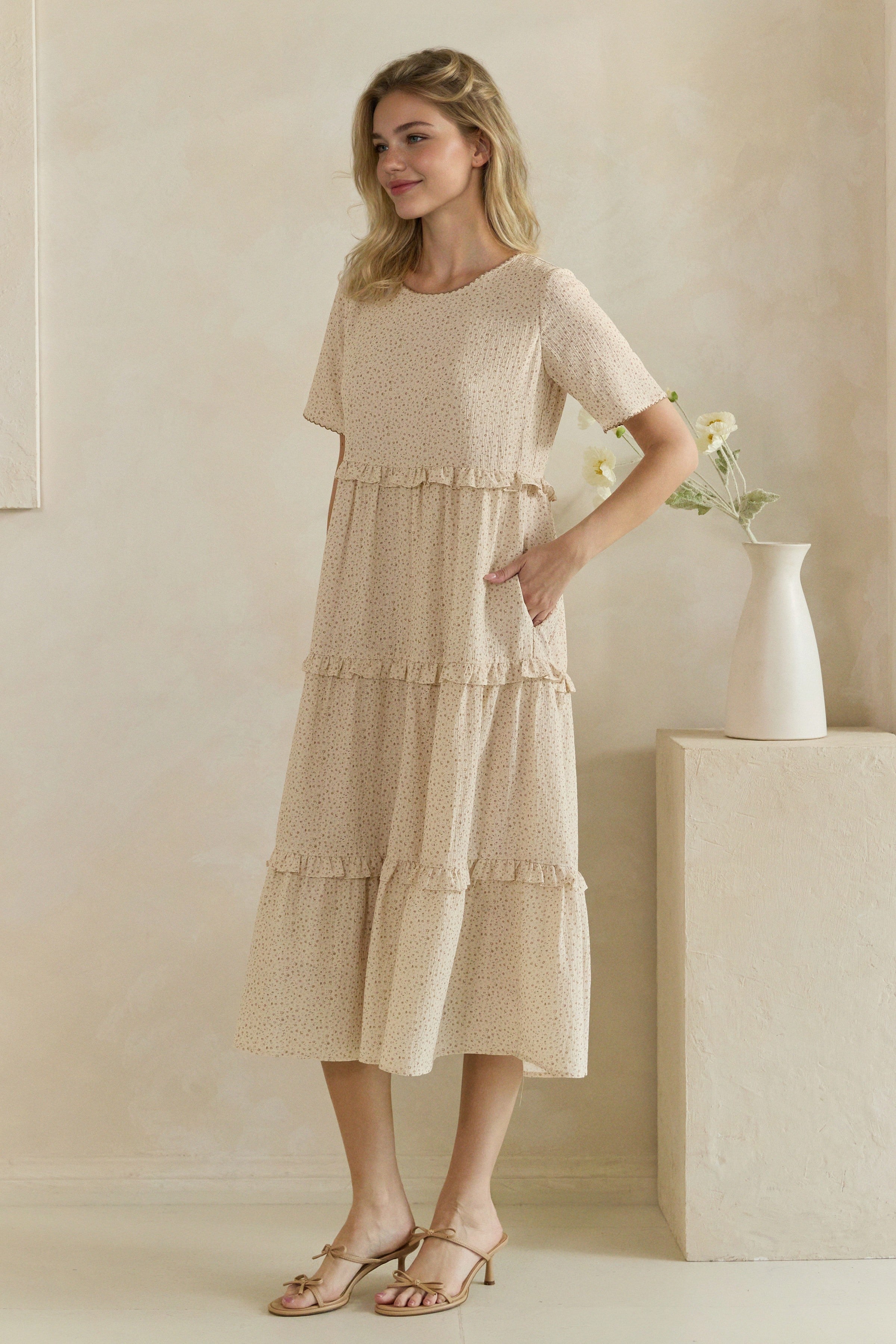 Ditsy Floral Ruffle Tiered Midi Dress