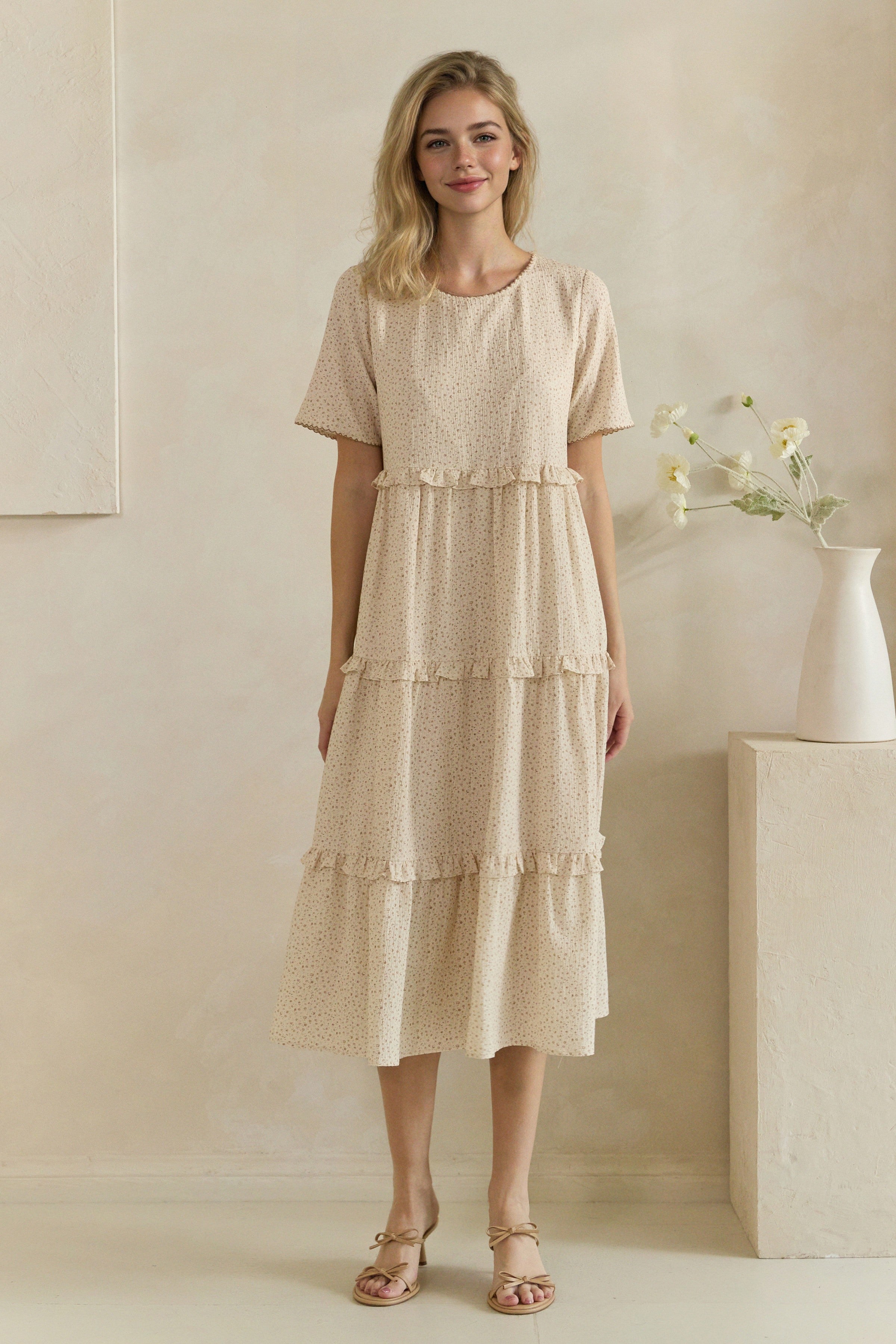 Ditsy Floral Ruffle Tiered Midi Dress