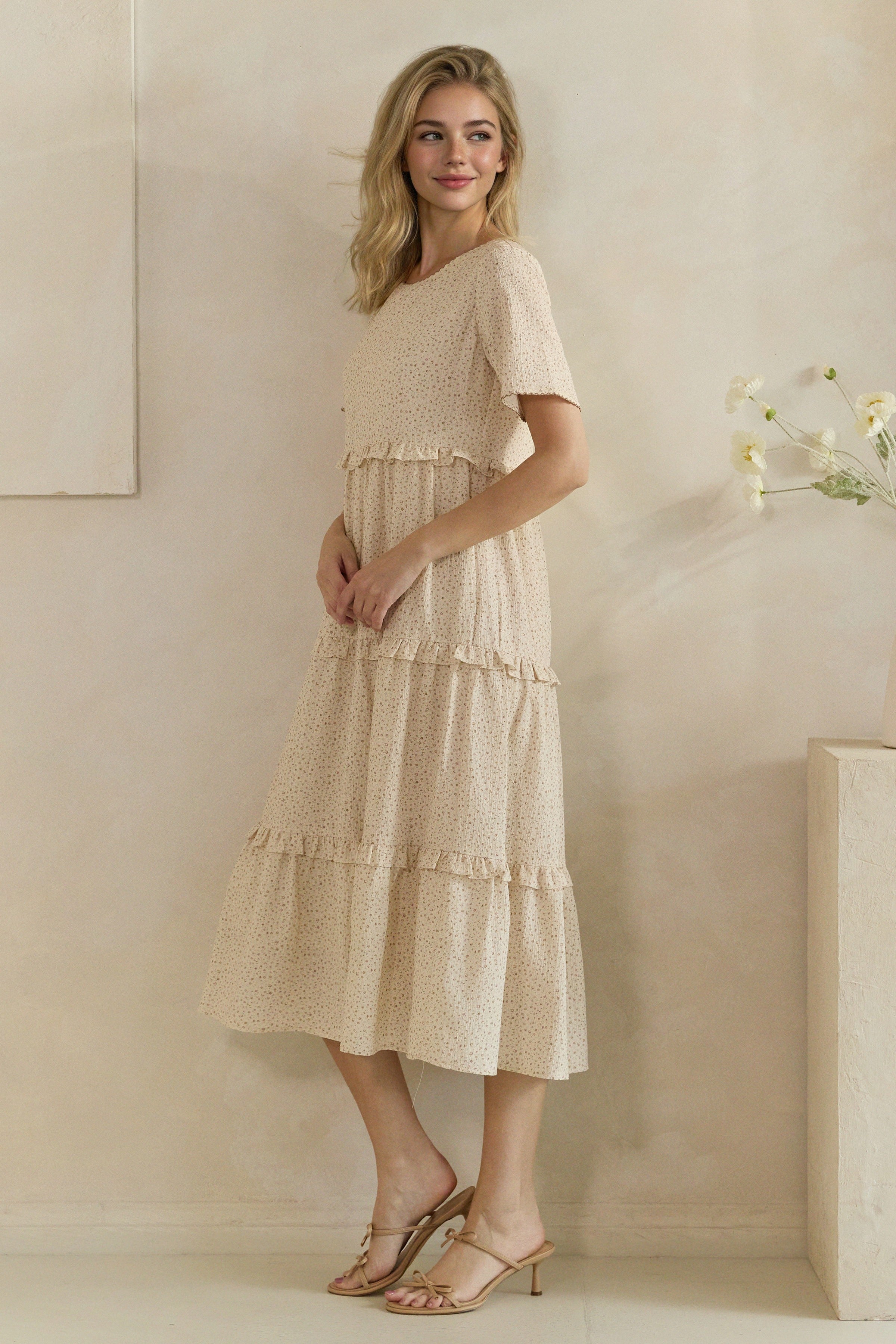 Ditsy Floral Ruffle Tiered Midi Dress