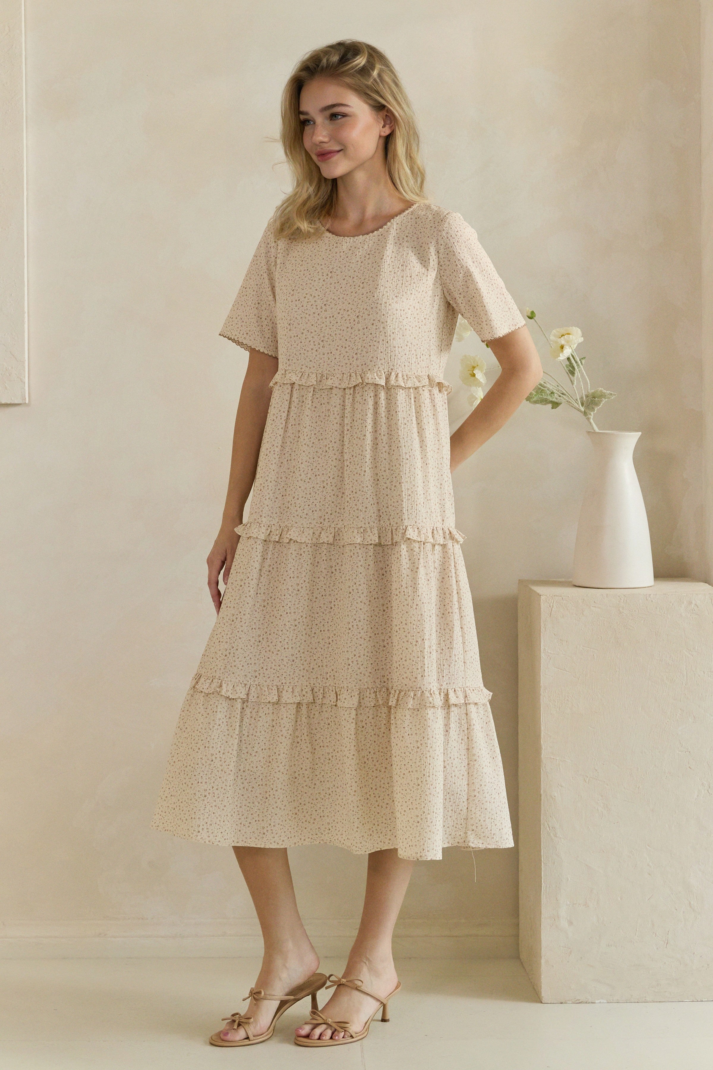 Ditsy Floral Ruffle Tiered Midi Dress