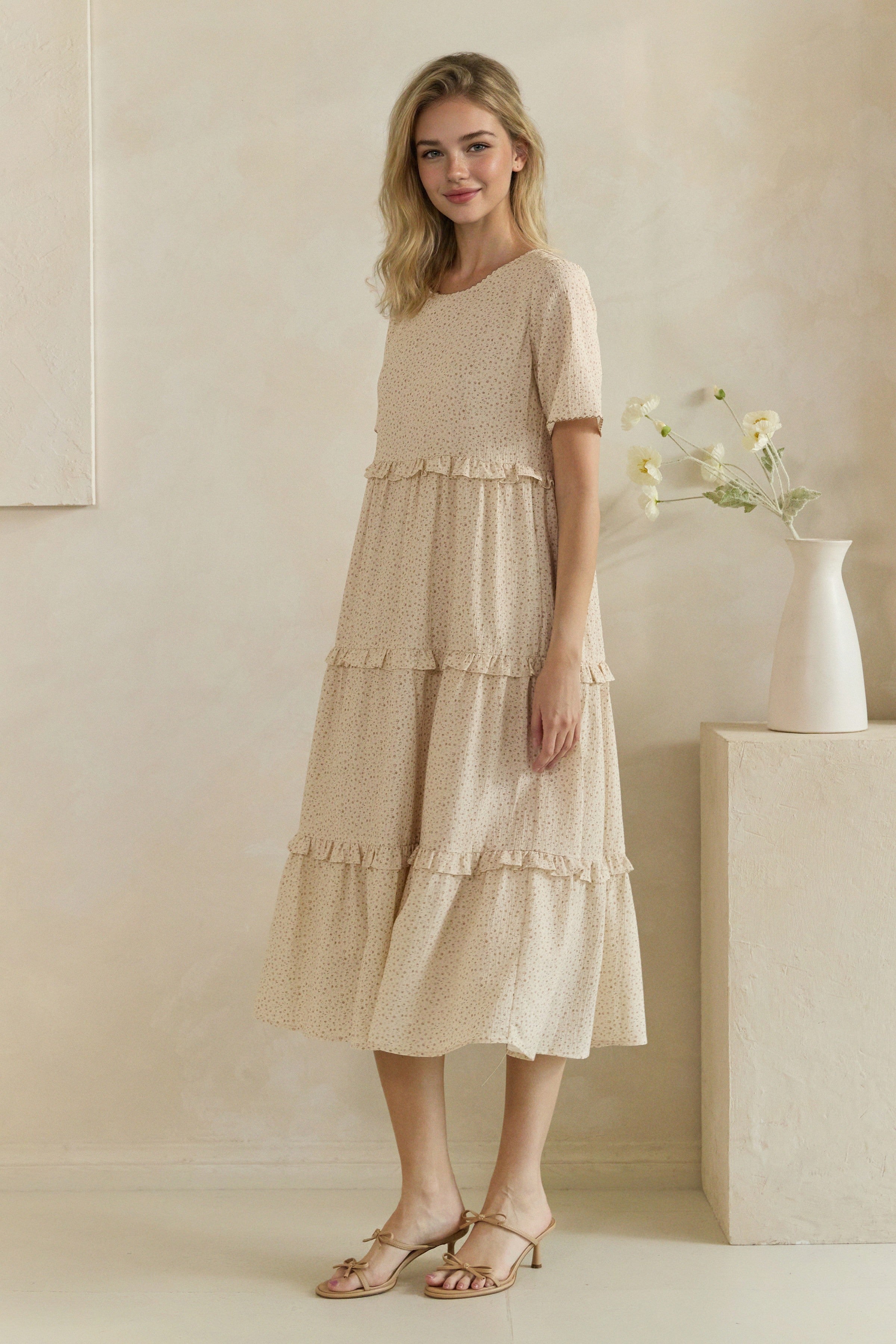 Ditsy Floral Ruffle Tiered Midi Dress
