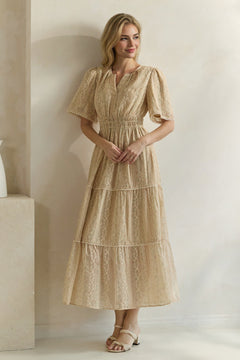 Ditsy Floral Lace Inset Tiered Maxi Dress