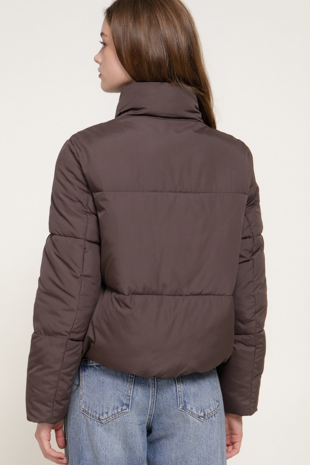 High Collar Snap Button Closure Puffer Jacket